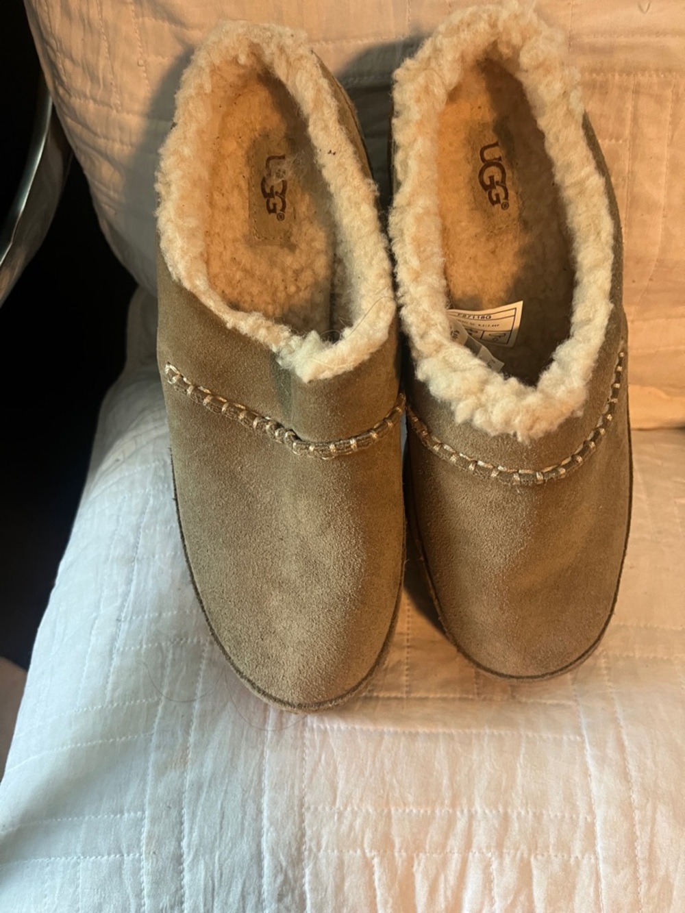 UGG Tan Suede Shearling Slip-On Clog